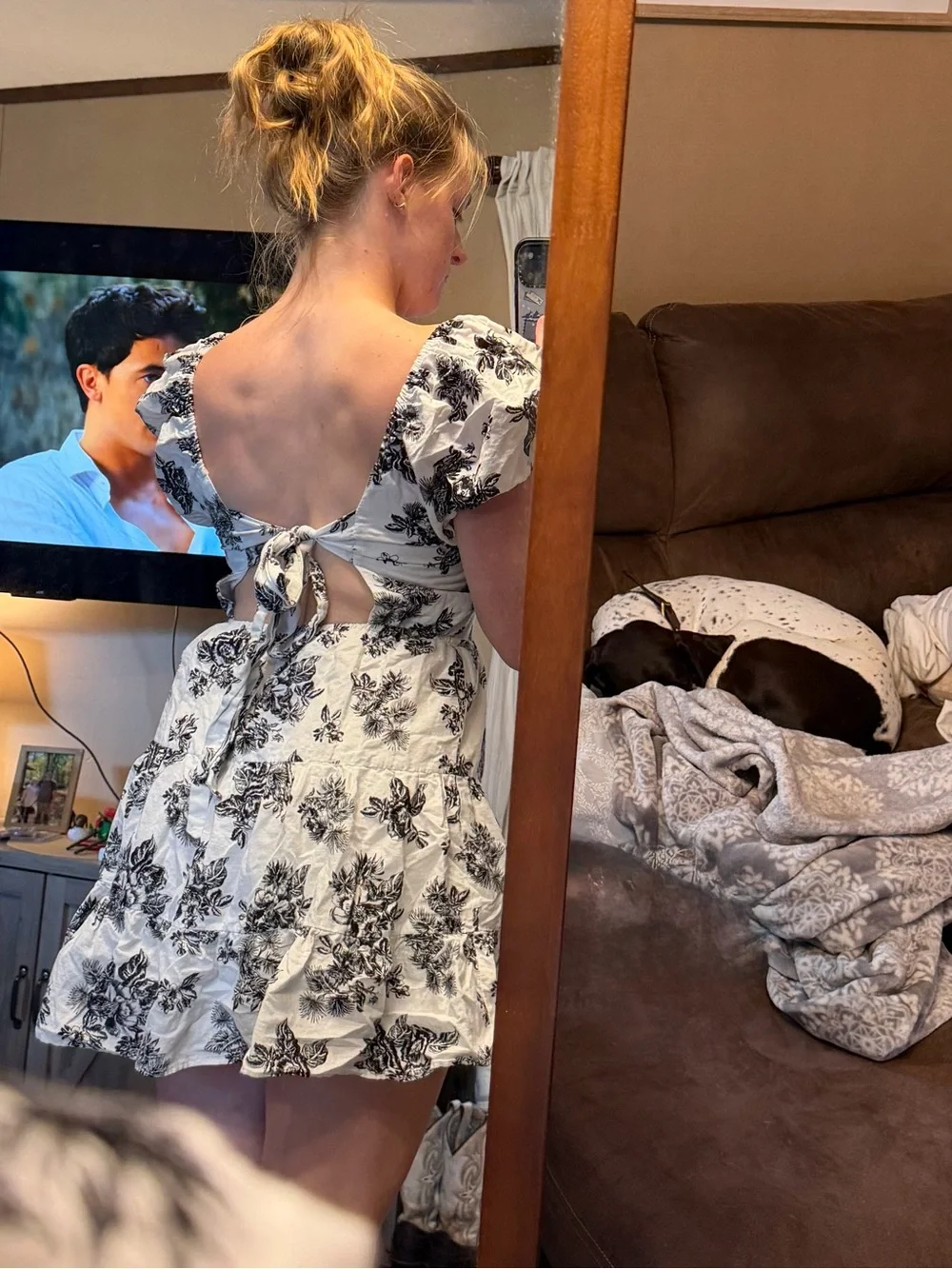 Chelsea & Violet White Midi Dress with Black Floral Print